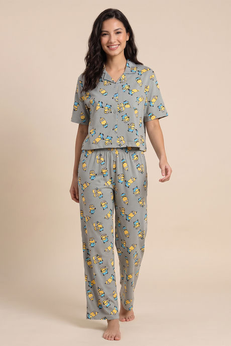 Zivame Minions Knit Cotton Loungewear Set - Ultimate Grey — image 2